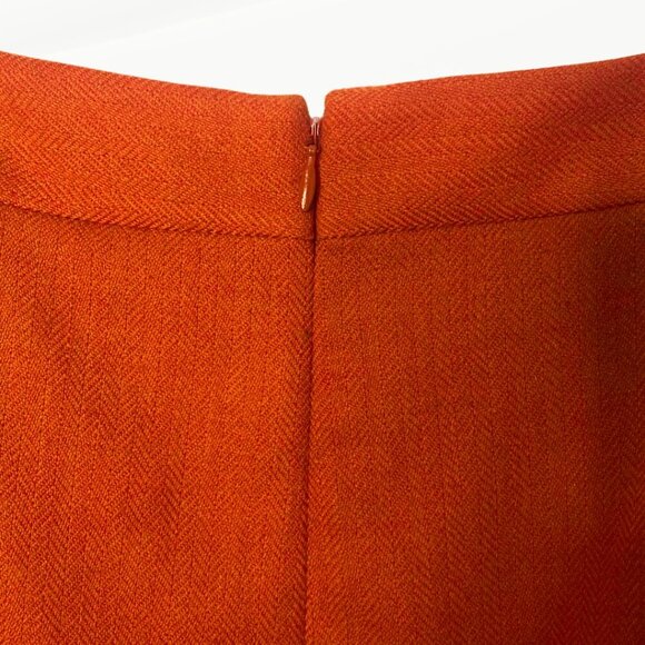 J. Crew Burnt Orange, Herringbone, Midi, Wool Skirt w/ Decorative Buttons, Sz 4 - Picture 9 of 11